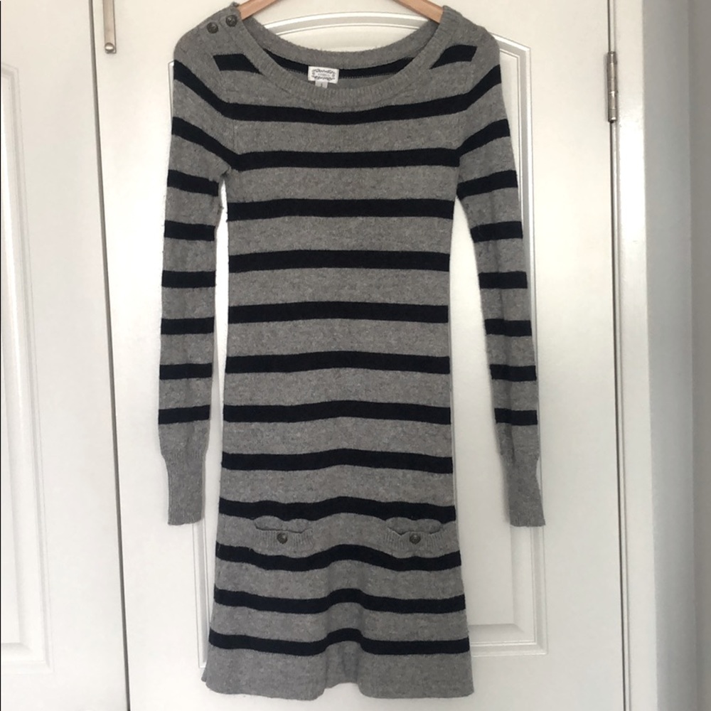 Kaisley Sweater Dress Gray w/Navy Blue Stripes